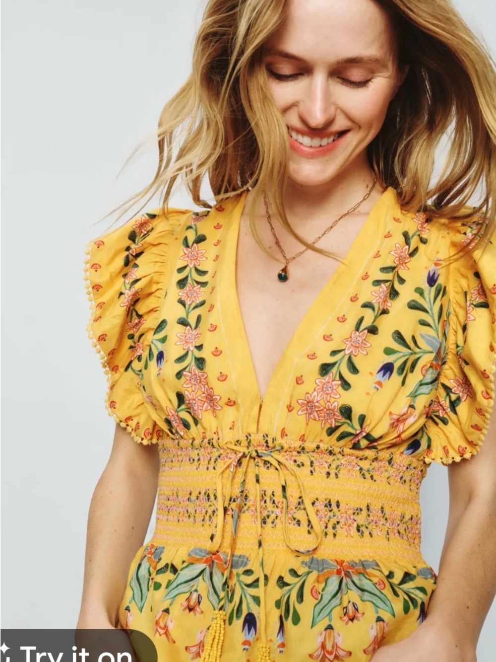 FARM Rio Delicate Flowers Top Yellow NWT
